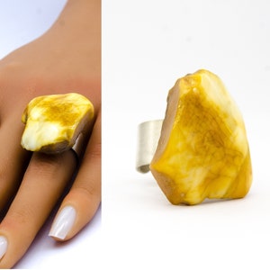 Amber Ring, baltic  amber, YELLOW BROWN, sterling Silver ring, genuine amber, modern design, for she, giftbox, New,UNIQUE-Handmade