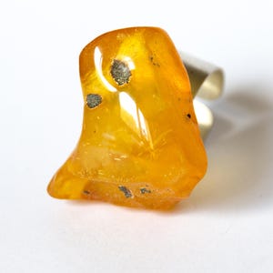 Baltic Amber Ring, Matte Sterling Silver, Square Yellow Gemstone image 7