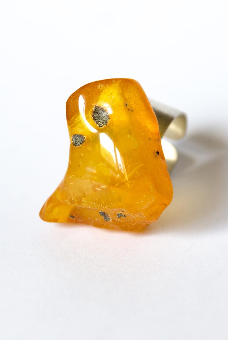 Baltic Amber Ring, Matte Sterling Silver, Square Yellow Gemstone image 7