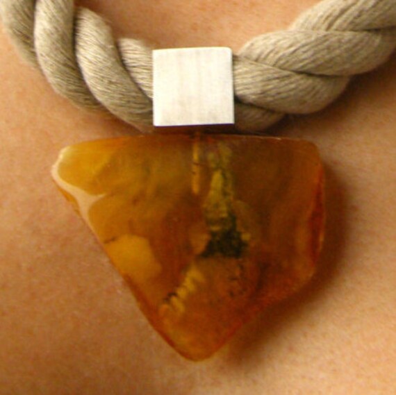 Amber Pendant UNIQUE-Handmade giftbox New for she nuggets sterling Silver 925 YELLOW natur amberstone modern design with chain