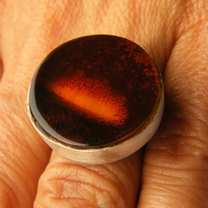 Amber Ring, Yellow, CHERRY, sterling Silver 925 rail, baltic amber, modern design, for her, giftbox, シルバー リング,New, UNIQUE – Handmade