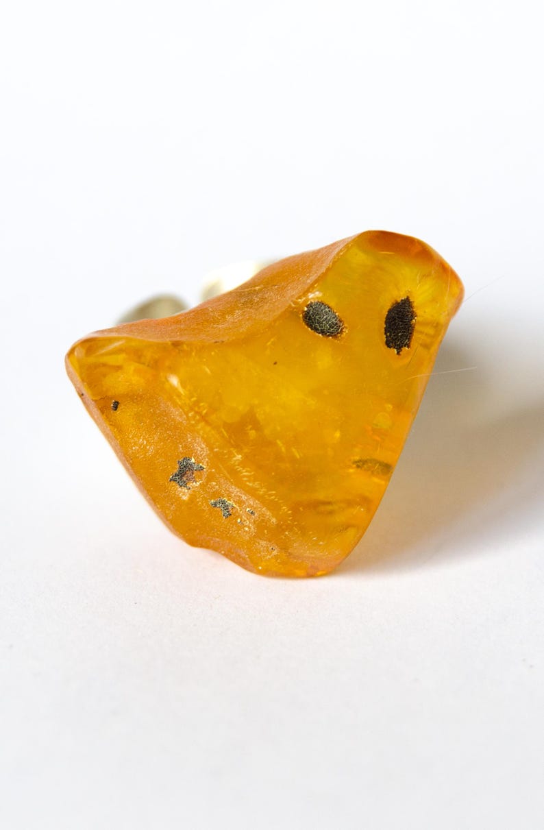 Baltic Amber Ring, Matte Sterling Silver, Square Yellow Gemstone image 5