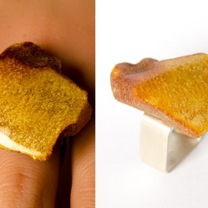 Amber Ring, genuine amberstone, polished Sterling Silver 925, modern, bämsten, for her, gift box, Handmade,Neu, unique