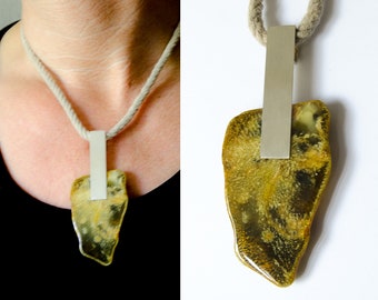 Amber Pendant Necklace, GREEN, genuine Amberstone, sterling Silver 925, Bernsteinanhänger, chain, barnsteen, Unique, for Men Handmade