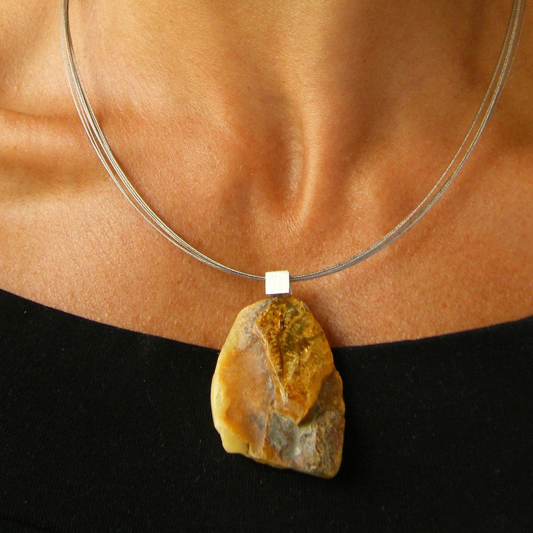 Ciondolo In Argento 925 Con Ambra Baltica – SilverAmber 1954, Pietra 12x8mm, Gioiello Donna