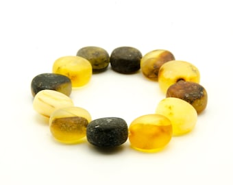Handmade Baltic Resin Nugget Bracelet, Yellow Gray White Stones