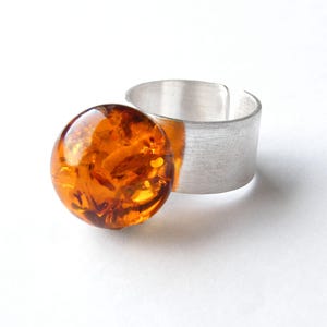 Adjustable Ring made of Natural Baltic Amber and Solid Silver image 3