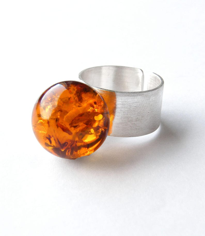 Adjustable Ring made of Natural Baltic Amber and Solid Silver image 3