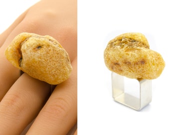 Anillo de ámbar, anillo de ámbar báltico y plata de ley, RAW, Bernstein, anillo de ámbar, joyería de ámbar, anillo grande, anillo de piedra natal