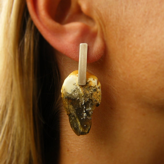 Boucles D'oreilles Argent Et Ambre Véritable - Pendantes Dormeuses - Occasion - Balticambre