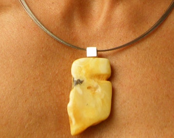 Amber Pendant, Silver 925, white, yellow, genuine amber, for mom,  NEW, UNIQUE