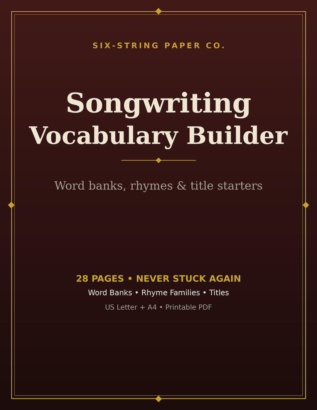 Pen and Strings Songwriting Vocabulary Builder, 28-page Printable Word ...