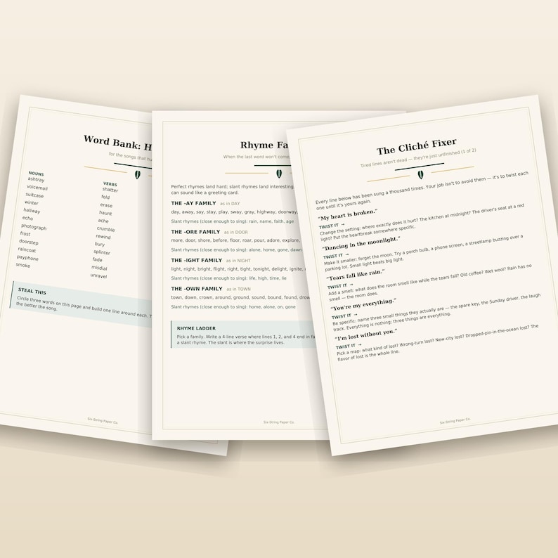 Pen and Strings Songwriting Vocabulary Builder, 28-page Printable Word ...
