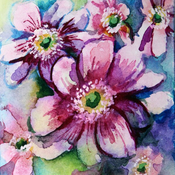 ACEO ORIGINAL Watercolor Flowers  ACEO Painting  Original Watercolor Miniature painting