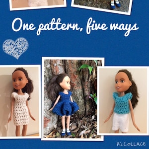 Instant download 'Mya Lou' 5 pdf crochet dress and top pattern for OOAK upcycled make over make under Bratz dolls. image 1