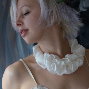 White Bubble-blossom Silk Neckpiece statement bridal necklace ruff chunky puffy silk bib necklace orchid agapanthus moonflower bridesmaid image 1