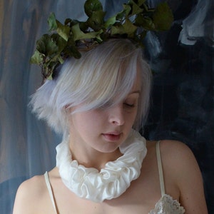 White Bubble-blossom Silk Neckpiece statement bridal necklace ruff chunky puffy silk bib necklace orchid agapanthus moonflower bridesmaid image 3