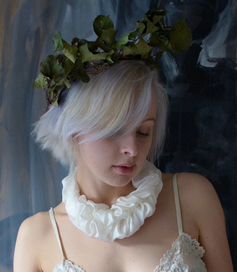 White Bubble-blossom Silk Neckpiece statement bridal necklace ruff chunky puffy silk bib necklace orchid agapanthus moonflower bridesmaid image 3