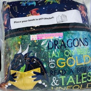 Golden dragon/wise reading dragon book pillow/medieval fantasy dragon reading cushion/dragon gold reading pocket cushion/dragon reading lair
