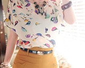 Vintage Chiffon Psychedelic Bird Women Top Shirt - Summer 2015 Trend - Bat Sleeve Retro - Animal Print Hipster Casual Chique - European Made