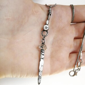 Handgemachter Schrott Silber Anhänger mit Herkimer Diamant, Rustikale Silber Talisman Halskette, Rustikaler Schmuck