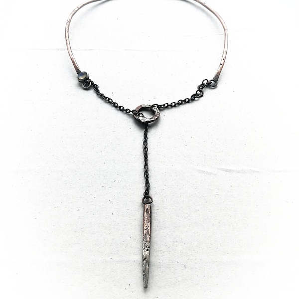 Moonstone, Copper & Silver Necklace, Raw Rustic Handmade Jewellery, talisman, post-apocalyptic