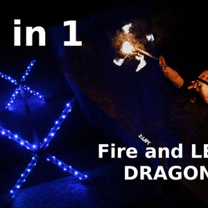 2in1 Dragon Staff Multicolor LED and fire + FREE Gift /// VIDEO /// Colapsible Travel Staff * Practice and Preformers