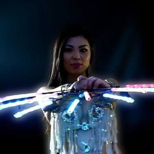 Multicolor LED Fans + FREE GIFT for beginners and professionals dancers * Bellydance * Practice and Performers * Dance * Festival