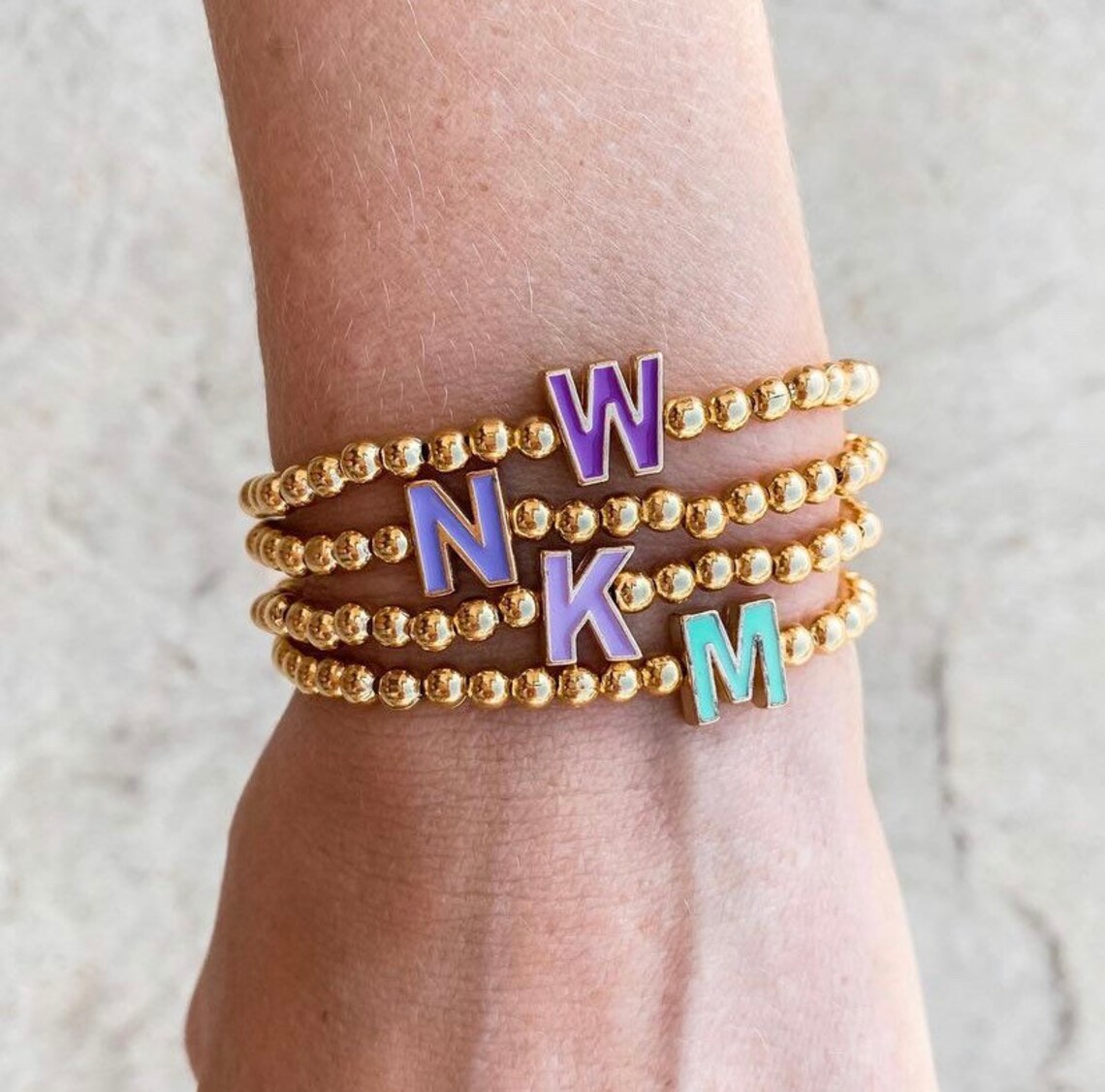 Initial Gold Beaded Bracelet Personalized Gold Beaded Etsy