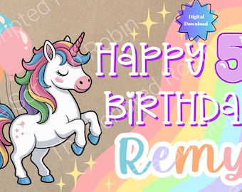 Banner de cumpleaños de unicornio personalizable para Canva