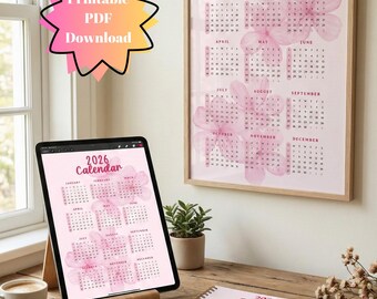Calendario floral elegante 2026 imprimible en PDF Calendario de pared anual 2026