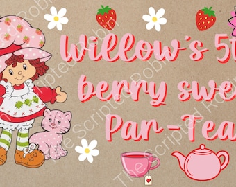 Plantilla personalizable de banner de cumpleaños de Tarta de Fresa para Canva