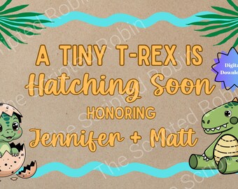 Tiny T-Rex Baby Shower Banner Template for Canva