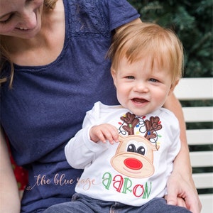 Boys reindeer personalized Christmas shirt or bodysuit