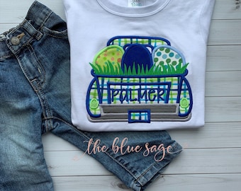 Boys personalized Easter egg in back of truck shirt or bodysuit