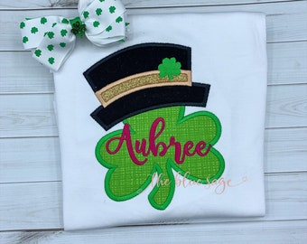 Girls Personalized St. Patrick’s Day shamrock hat shirt or bodysuit