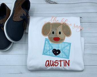 Boys Valentines puppy envelope personalized shirt or bodysuit