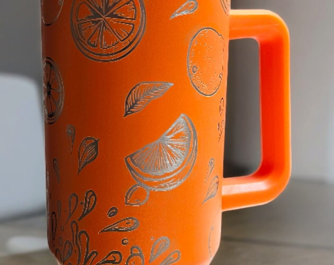 40oz | Handled Tumbler | Laser Engraved | Orange  | Citrus | Fruit | Cocktail | Full Wrap | Stainless Steel