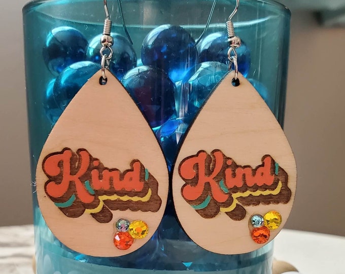 Kind | Retro | Jewels | Old School | Dangle Earrings | Wood | Laser Cut and Engraved