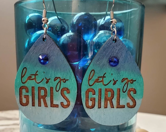 Let's Go Girls | Country | Western | Ombre Blues with Jewel | Concert Wear | Wood | Dangle Earrings