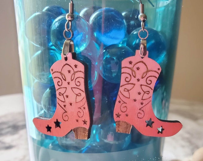 Cowboy Boots | Cowgirl | Pink Ombre | Western | Country | Dangle Earrings | Laser Cut | Wood