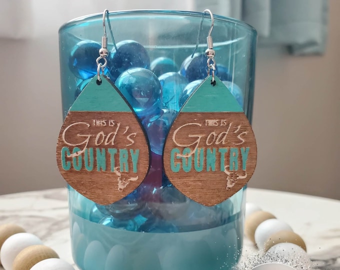 This is God's Country | Dangle Earrings | Western | Teal | Country | Longhorn