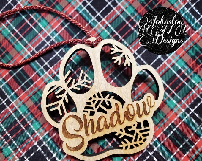 Paw Print | Dog Paw | Snowflake | Customizable Name | Christmas | Ornament | Laser Cut | Wood |