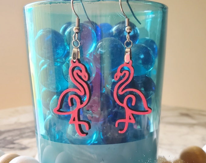 Flamingo | Tropical | Pink | Dangle Earrings | Wood | Laser Cut and Engraved