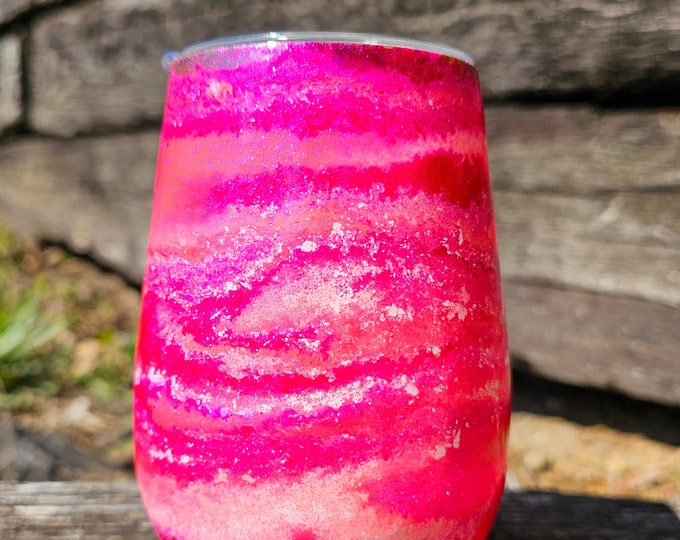 12oz Stainless Steel | Wine Tumbler | Custom Ink Design and Glitter | Colorful | Neon | Pink | White | Glitter