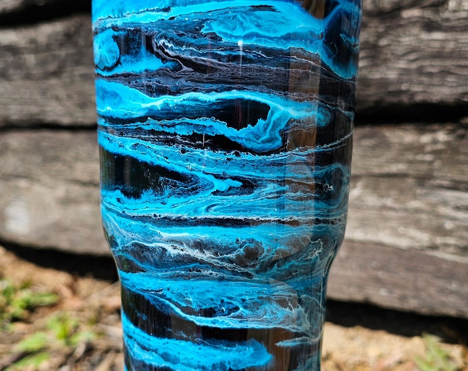 Blue | Black | White | Ink Swirl | 30oz Standard Tumbler | Stainless Steel | Custom Ink Design | Epoxy