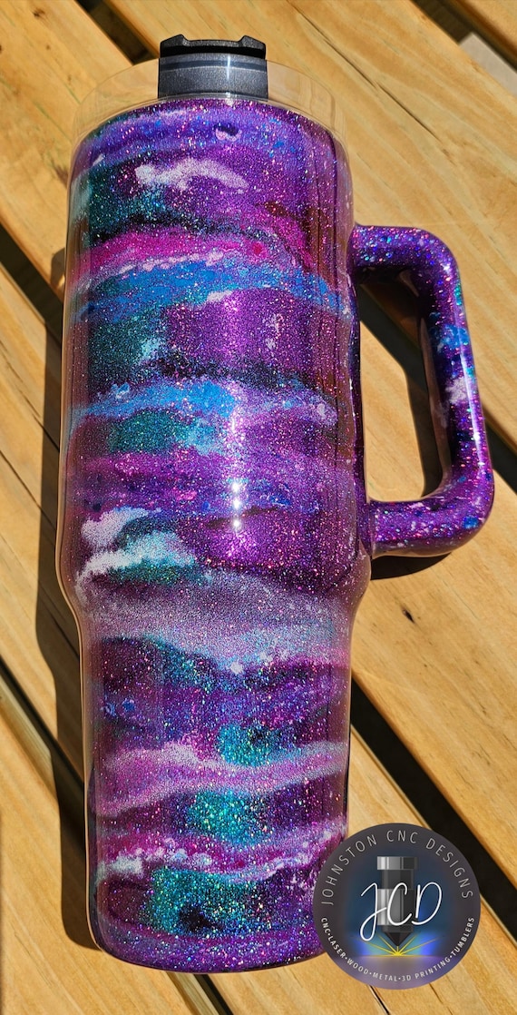 40oz Custom Ink Pattern and Glitter Galaxy like Color shift glitter Epoxy Tumbler