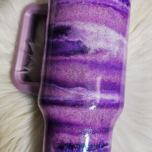 Handled 40oz Tumbler | Stainless Steel | Custom Swirl | Glitter | Epoxy | Purple