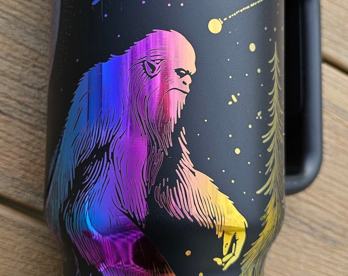 BIGFOOT | Handled 40oz | Chroma Rainbow Tumbler | Laser Engraved | Full Wrap | Stainless Steel