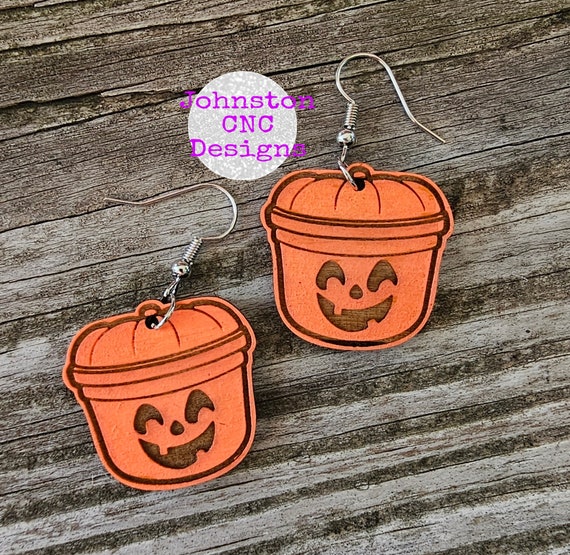 Happy Meal Pumpkin Bucket | Orange | Halloween | Retro | Dangle Earrings | Wood | Laser Cut and Engraved